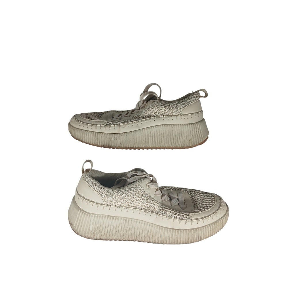 Lucky Step Platform Sneakers Size 7 Cream Mesh Chunky Flatform Whipstitch Boho